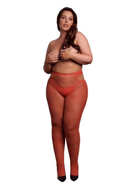 Sexy harisnyanadrág ShotsToys Shimmering, piros arany csillámmal, nagy méret, One Size INTL