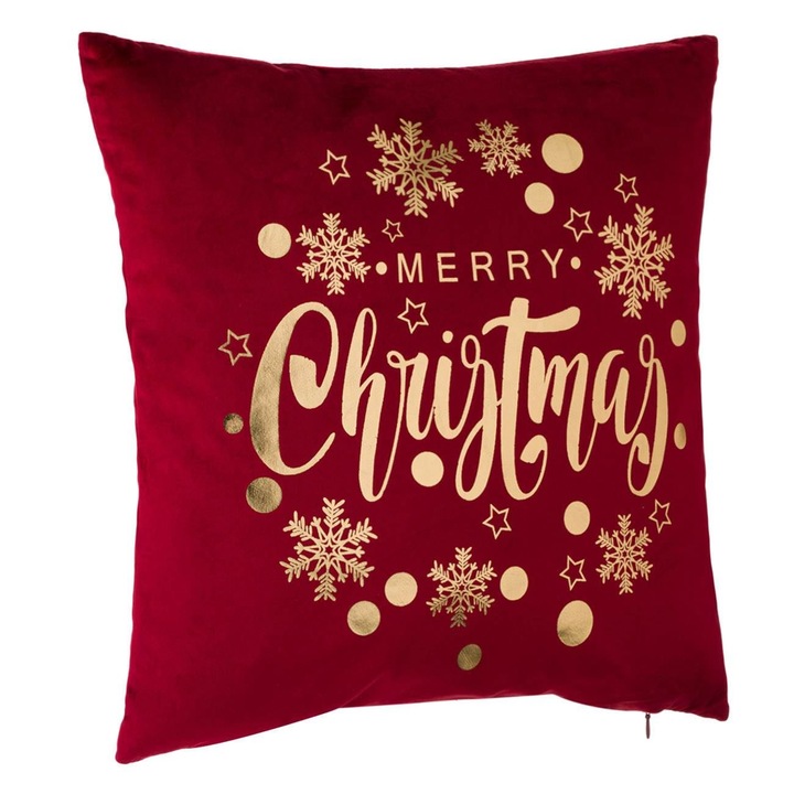 Perna Decorativa Velvet Merry Christmas, Bordó, 43x43cm, MYONNA IT & E- COMMERCE ®