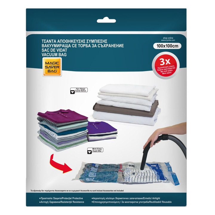 Sac Depozitare Haine, MYONNA, Vid, Transparent, 100x100cm