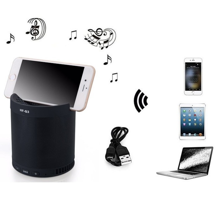 Безжична Bluetooth тонколона Rosen i Svetlio HFQ3 black, FM радио, USB ,micro SD ,стойка за телефон, Черен
