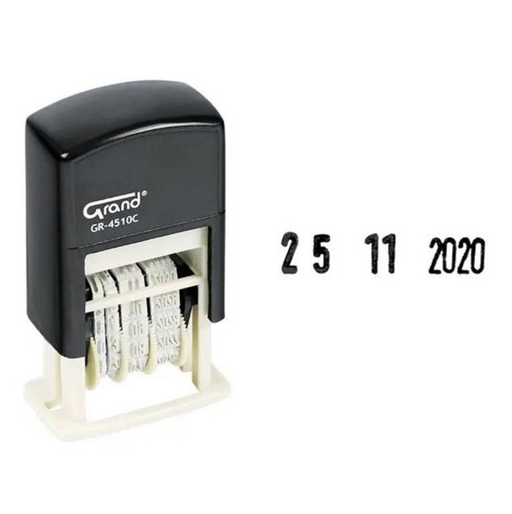 Grand digitális dátumbélyegző, önfestékező, csúszásmentes tok, 4 mm, többszínű