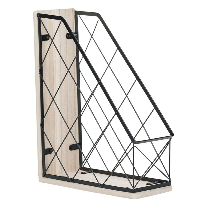 Suport Dosare Metalic, 27.5x10x34cm, Negru, Baza Lemn, MYONNA IT & E- COMMERCE ®