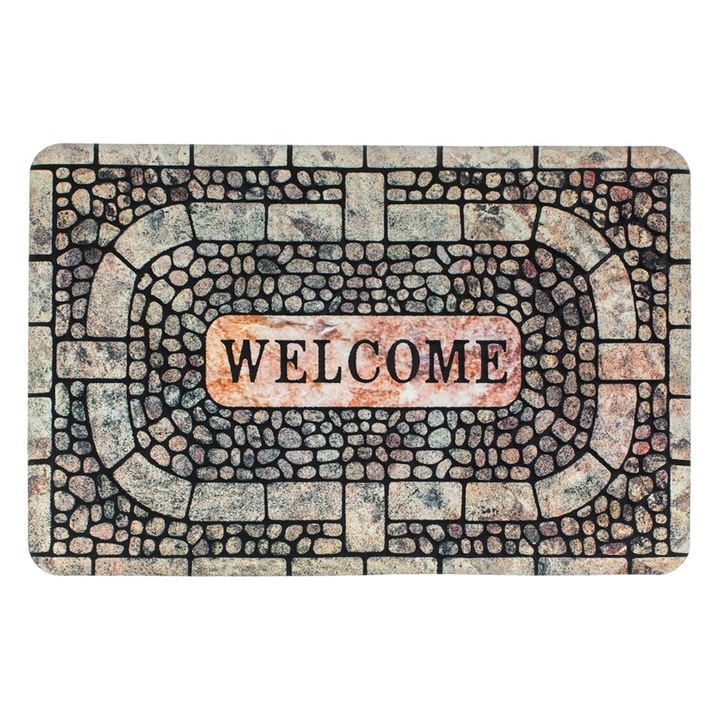 Lábtörlő Kőmintás, Welcome, Gumi, 60x40cm, MYONNA IT & E-COMMERCE ®
