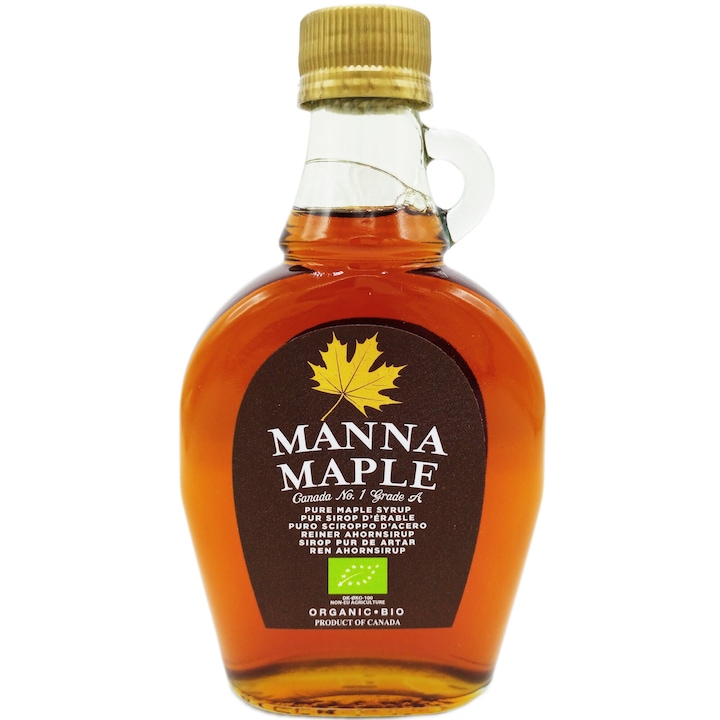 Sirop de Artar pur canadian bio original grad A, cu indice glicemic redus, 100% natural fara aditivi, 330g, Manna Maple
