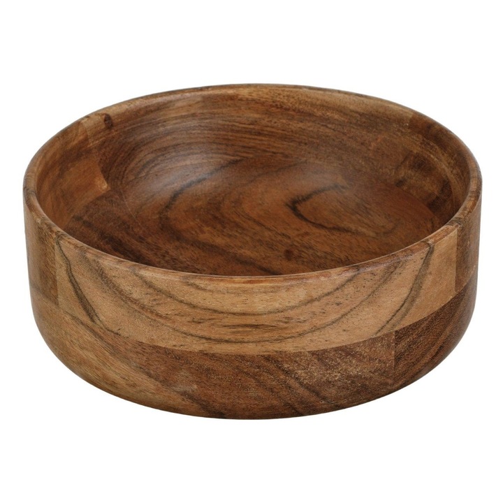 Bol Rotund din Lemn, Model Natural, Culoare Maro, Diametru 15cm, Inaltime 6cm, Capacitate 625ml, COMSTO IT & E- COMMERCE ®