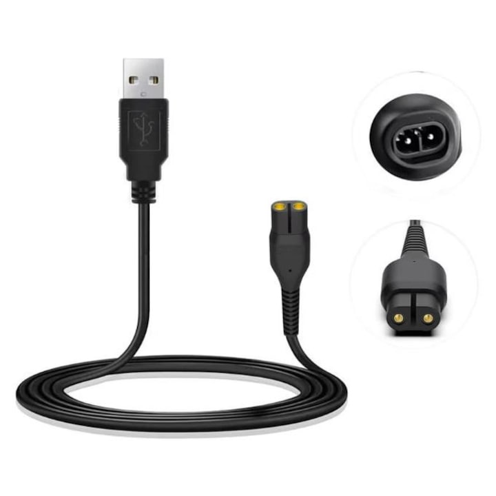 USB töltőkábel, kompatibilis a Philips OneBlade A00390 borotvával, Aisdelu, 1,2 m, Fekete