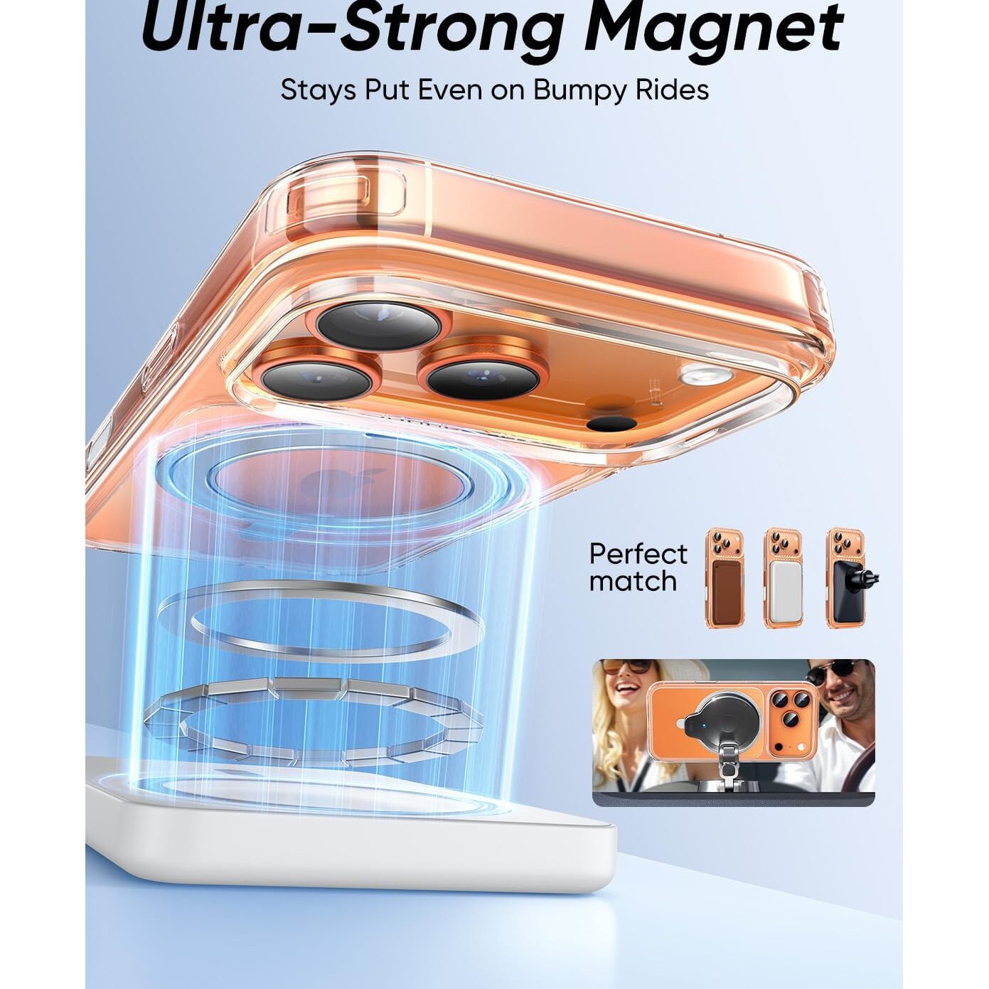 Husa pentru iPhone 17 Pro Max cu suport rotativ 360, protectie din sticla securizata pentru ecran si camera, CASEDANCE, Magsafe - transparent