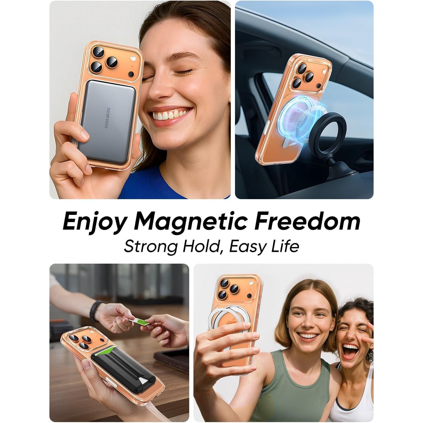 Husa pentru iPhone 17 Pro Max cu suport rotativ 360, protectie din sticla securizata pentru ecran si camera, CASEDANCE, Magsafe - transparent
