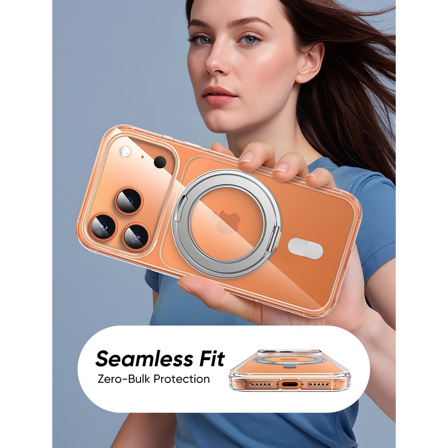Husa pentru iPhone 17 Pro Max cu suport rotativ 360, protectie din sticla securizata pentru ecran si camera, CASEDANCE, Magsafe - transparent