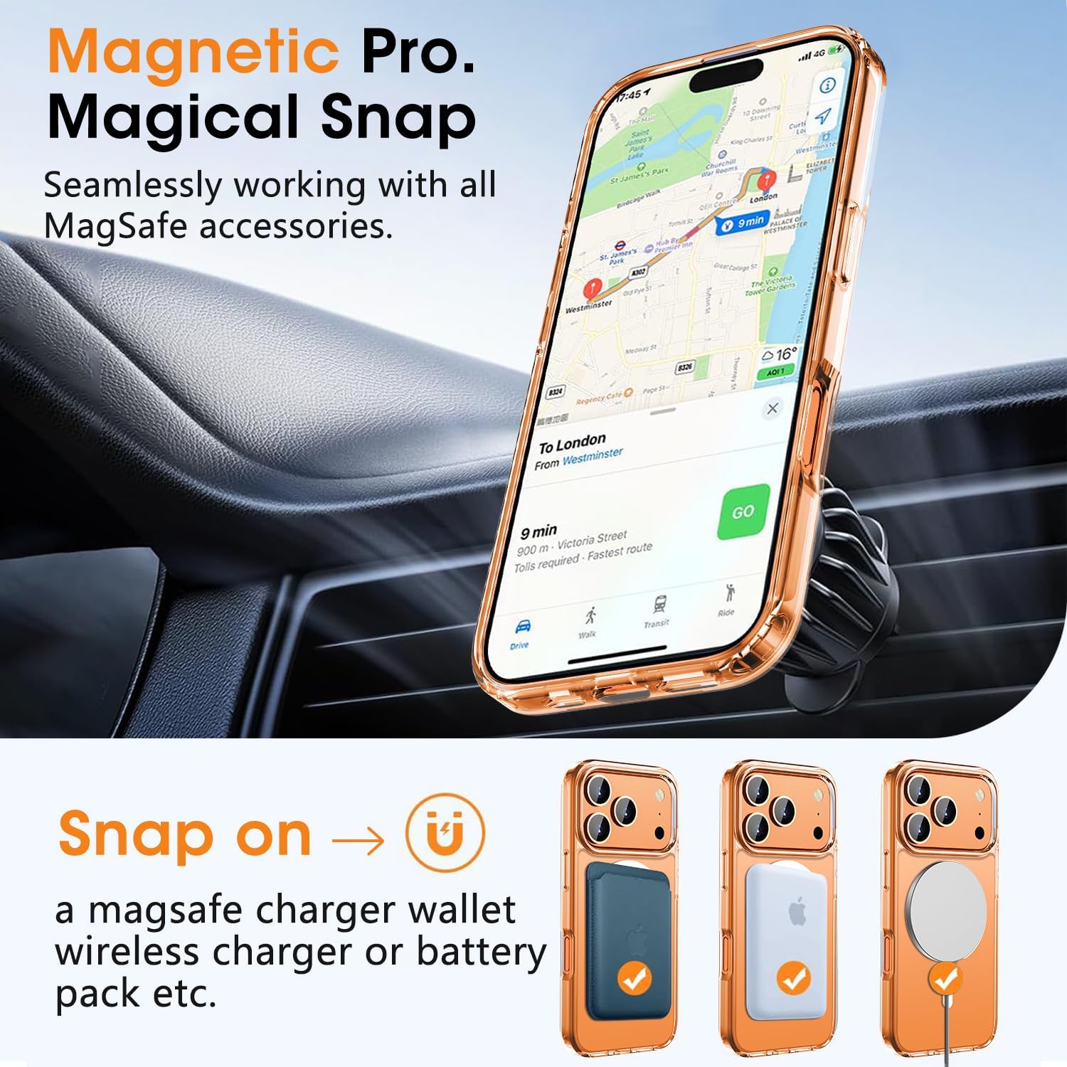 Husa pentru iPhone 17 Pro Max, set protectie ecran si camera sticla securizata, CASEDANCE, Magsafe - Transparent