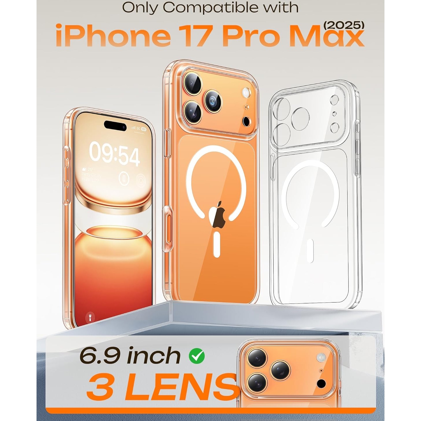 Husa pentru iPhone 17 Pro Max, set protectie ecran si camera sticla securizata, CASEDANCE, Magsafe - Transparent