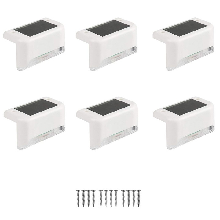 Set 6 lampi solare pentru trepte, alb, 8x4.5x5cm, rezistente la apa, pentru exterior