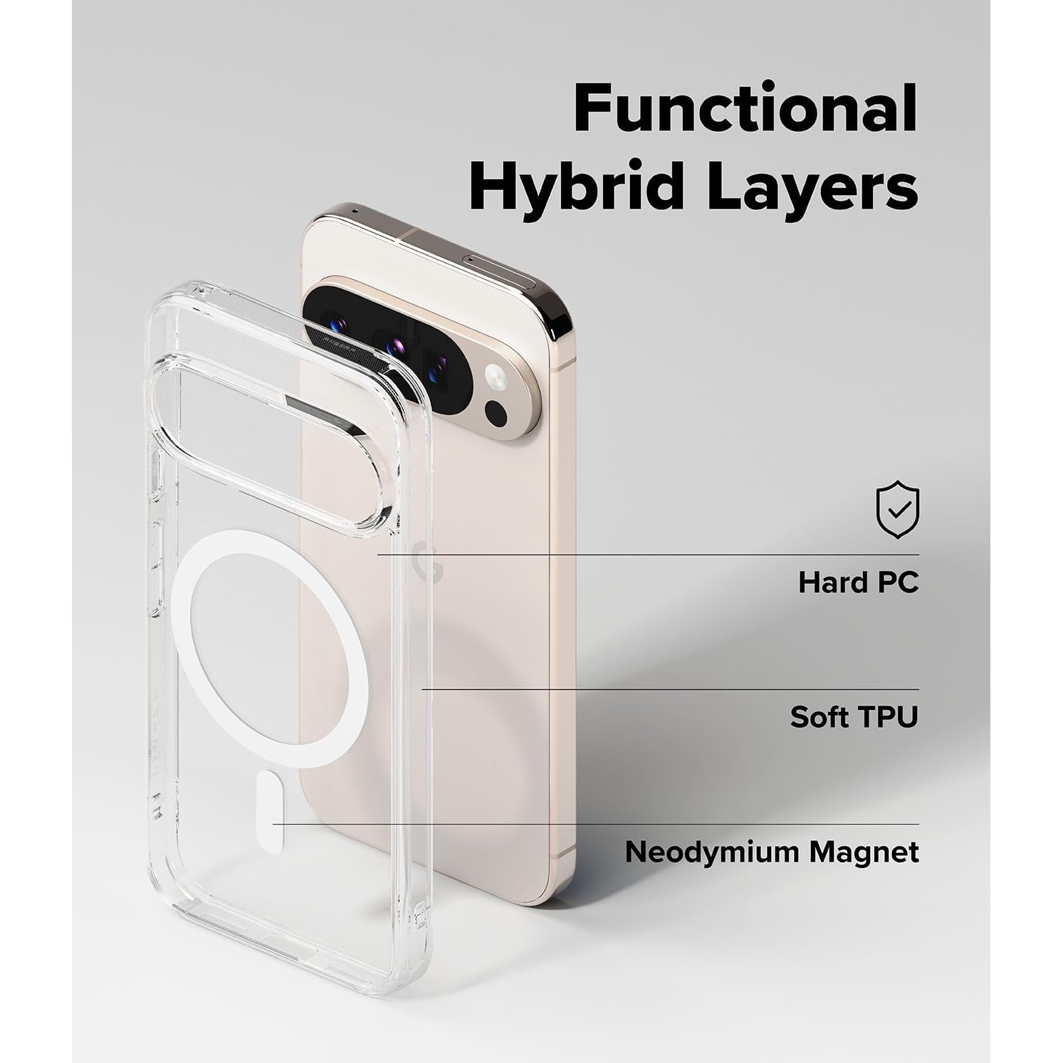 Husa pentru Google Pixel 10 Pro XL, set protectie ecran sticla securizata, CASEDANCE, Magsafe - Transparent