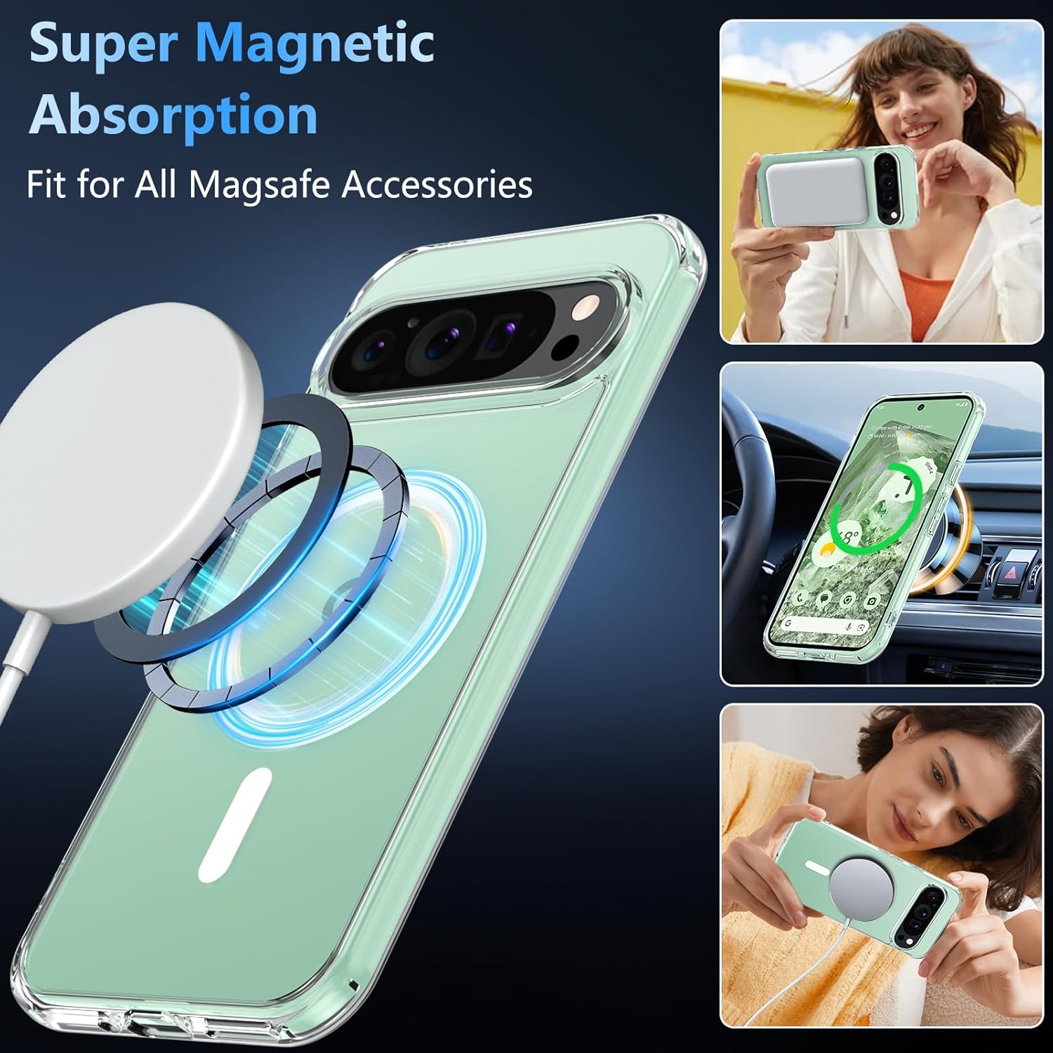 Husa pentru Google Pixel 10 Pro XL, set protectie ecran sticla securizata, CASEDANCE, Magsafe - Transparent
