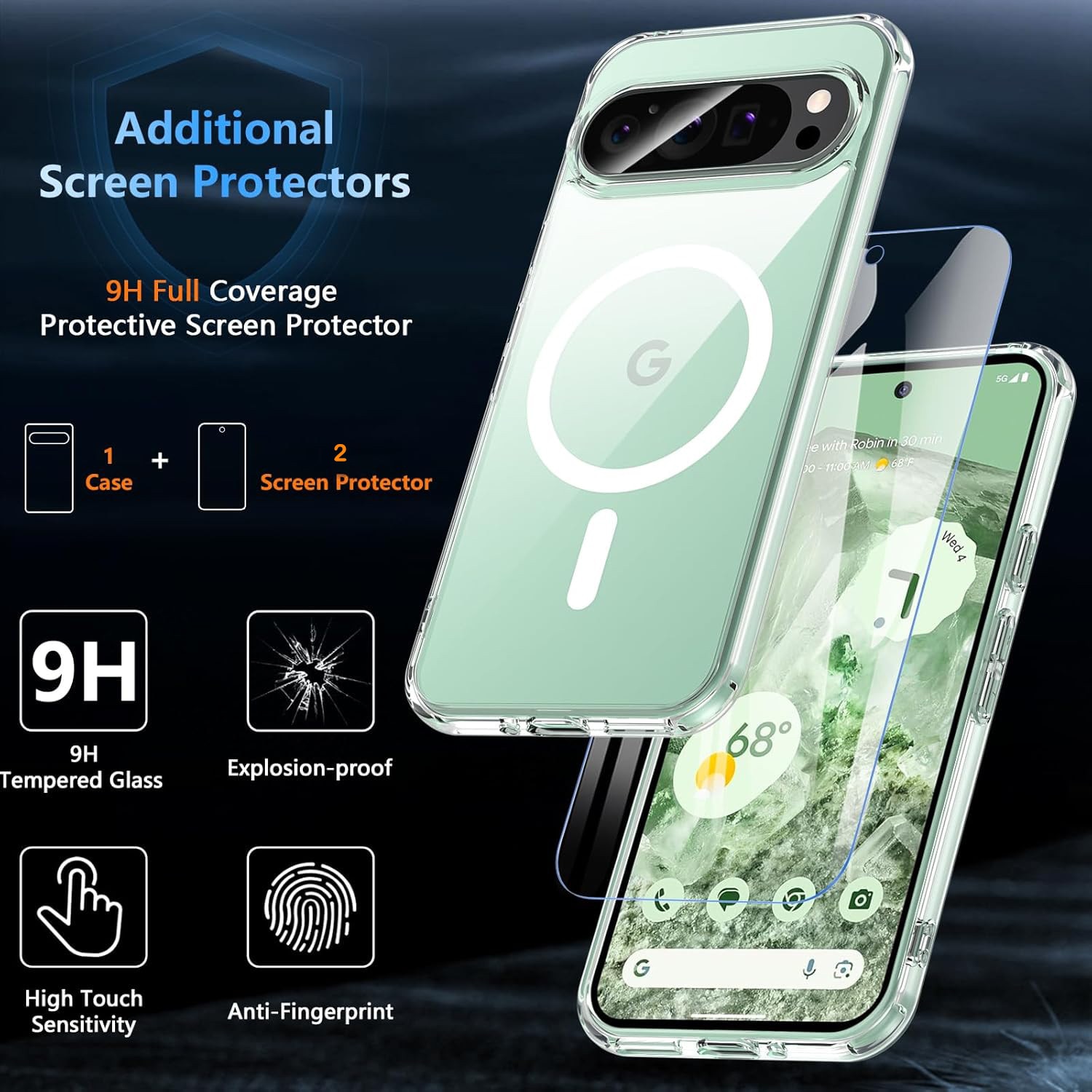 Husa pentru Google Pixel 10 Pro XL, set protectie ecran sticla securizata, CASEDANCE, Magsafe - Transparent