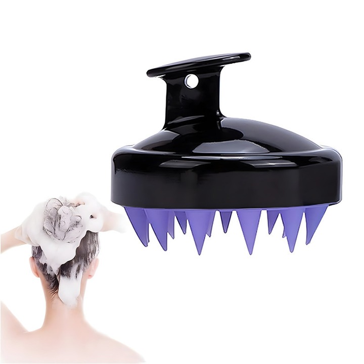 Perie masaj scalp Xiusaqio silicon moale, exfoliere, relaxare, mov