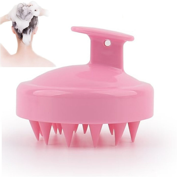 Aparat de masaj pentru scalp, Xiusaqio, perie din silicon moale, controlul uleiului, roz