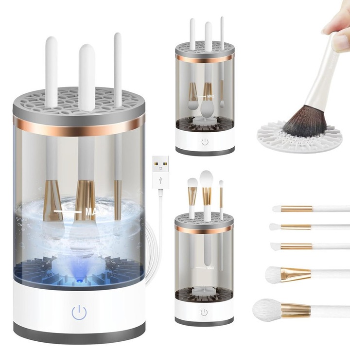 Curatator electric pentru pensule de machiaj, Xiusaqio®, portabil, wireless, cu pad din silicon, alimentare USB, negru