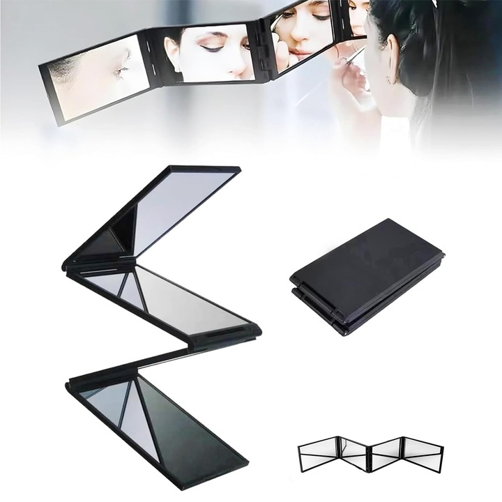 Set 4 oglinzi cosmetice pliabile DONFANLIA, vedere 360, Negru, 13x7x2.4cm