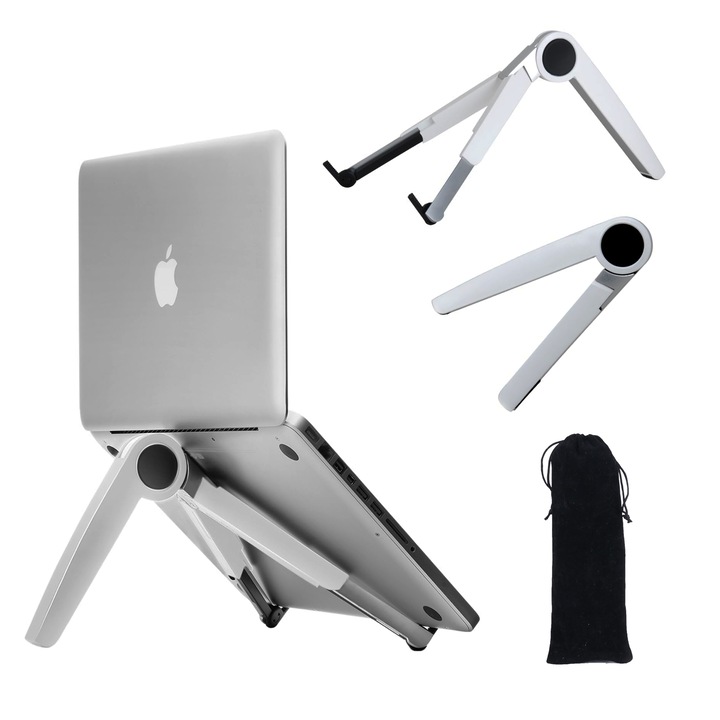 Suport pentru laptop, DONFANLIA®, reglabil pe inaltime, pliabil, flexibil, din 20 x 5 cm, Aluminiu, Alb