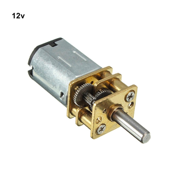 Motor DC cu pinion metalic, 12 V, 1000 rpm, argintiu/auriu