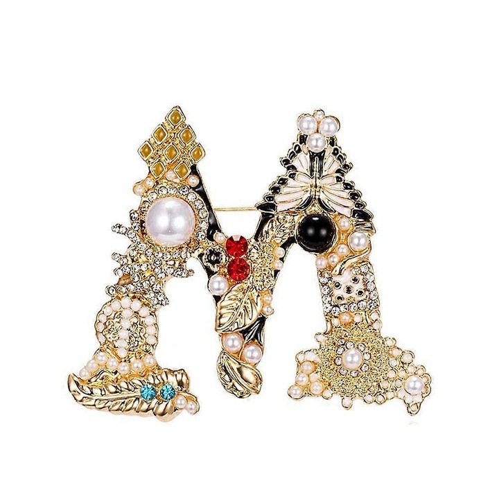 Brosa dama litera M, 4.8x5.5cm, multicolor