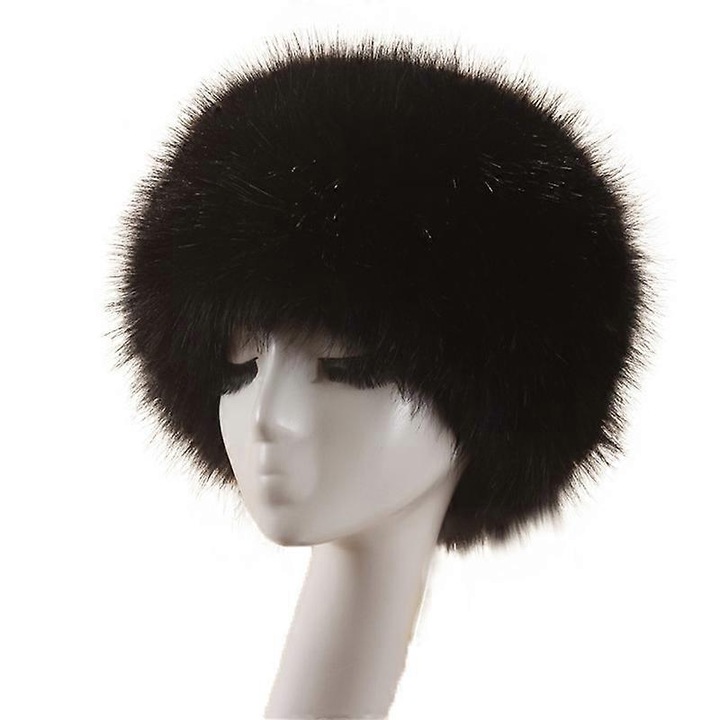 Caciula dama din blana artificiala, neagra, 60-62cm, set cu 1 caciula