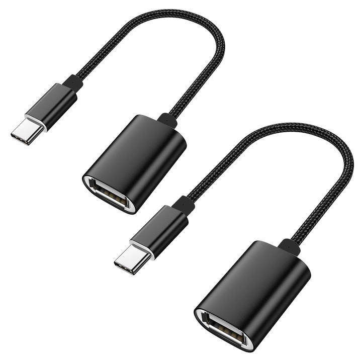 2 db USB C – USB 3.0 adapter készlet, gyors átvitel, strapabíró fonott kábel, fekete