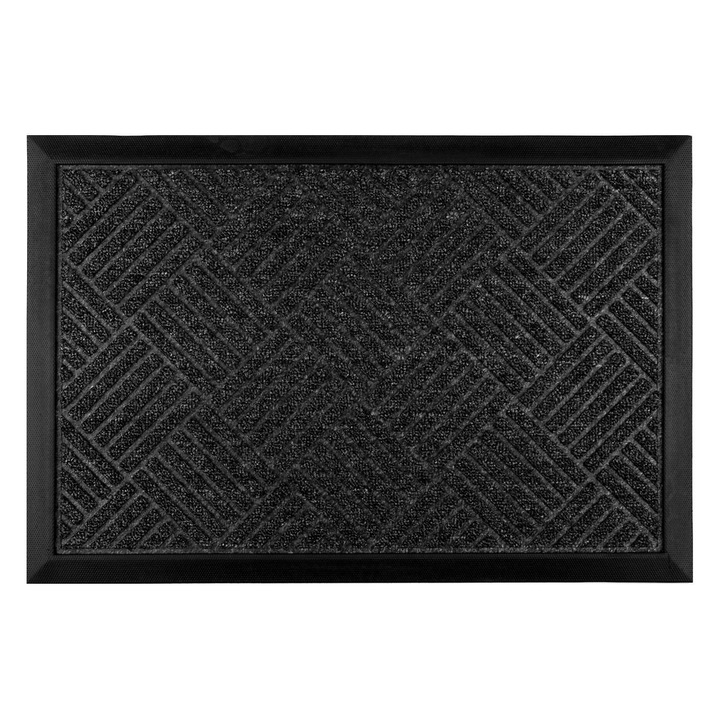 Ajtószőnyeg, Csíkos Modell, Fekete-Szürke, 60x40 cm, Gumi és Szőnyeg, MYONNA IT & E-COMMERCE ®