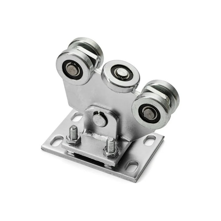 Carucior pentru poarta glisanta, 5 role, reglabile pe orizontala si verticala, profil 60x60x3.5 mm, otel galvanizat