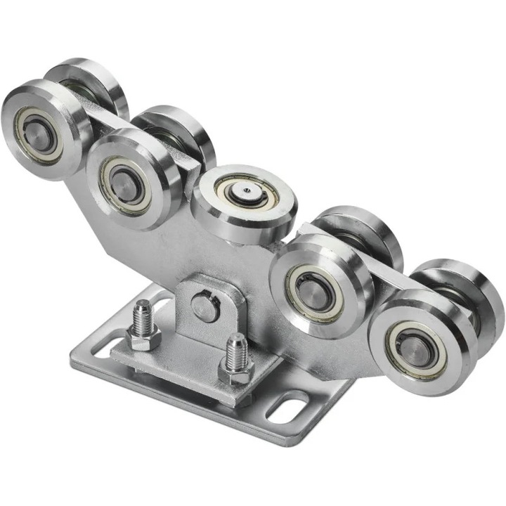 Carucior otel pentru poarta culisanta, 9 role, reglabil, sina 80x80x5 mm