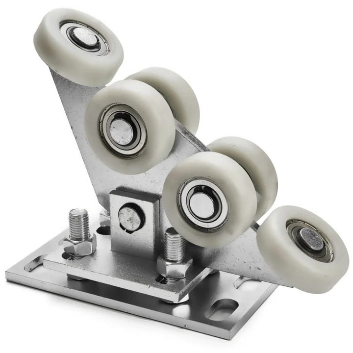 Carucior poarta culisanta, cu 6 role din poliamida, sina 80x80x5 mm