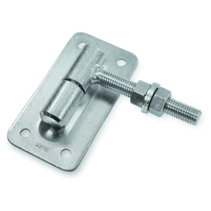 Balama cu placa de sustinere pentru porti batante, porti mici, trape, filet M18, reglabila, lungime 145 mm, otel galvanizat