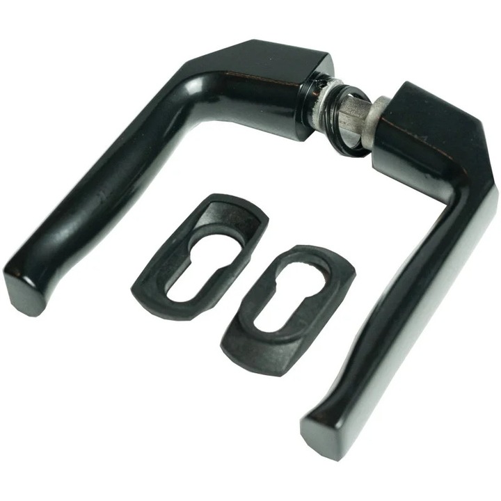 Maner cu rozeta pentru usa sau porti mici, tija 8 x 8 mm, aluminiu, negru