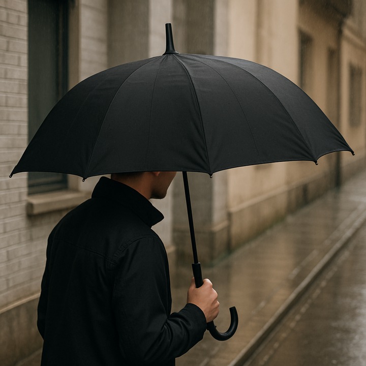 Umbrela Clasica Neagra Unisex OBRO® – Deschidere Automata, Maner Baston Curbat, Diametru 97 cm