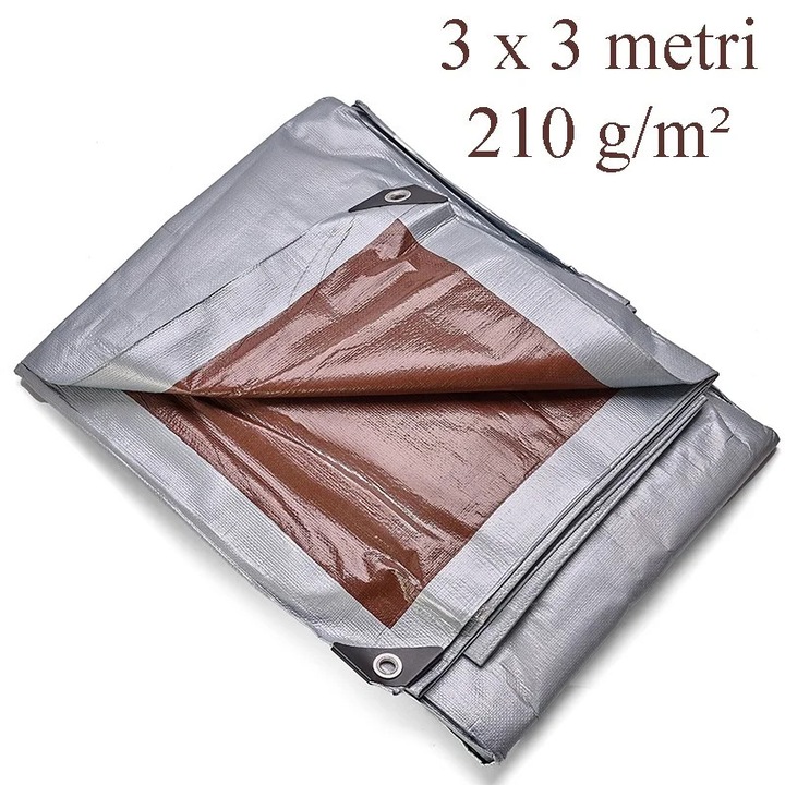 Univerzális ponyva 3x3 m, 210g/nm, vízálló, UV+ védelemmel, acélháló, PE