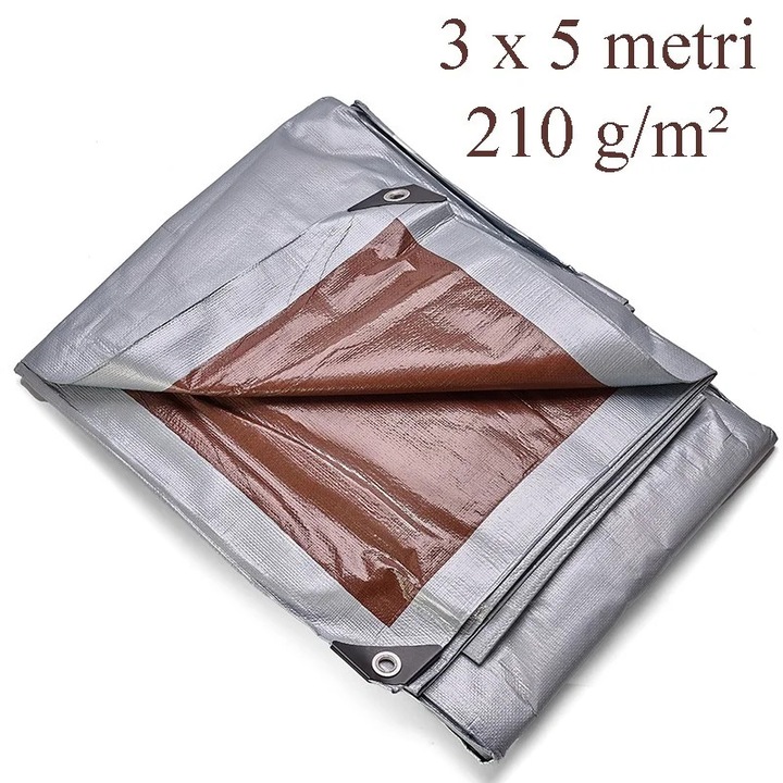 Ponyvafedés 3x5 m, 210g/nm, vízálló, UV+ és fagyálló, PE, acélháló