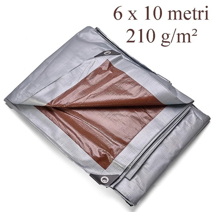 Vízálló ponyva 6x10 m 210g/nm, megerősített polietilén, UV+ védelemmel