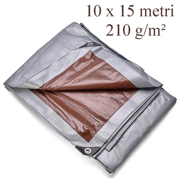 Megerősített ponyva 10x15 m, polietilén 210g/nm, fémgyűrűk, vízálló, UV+ védelemmel