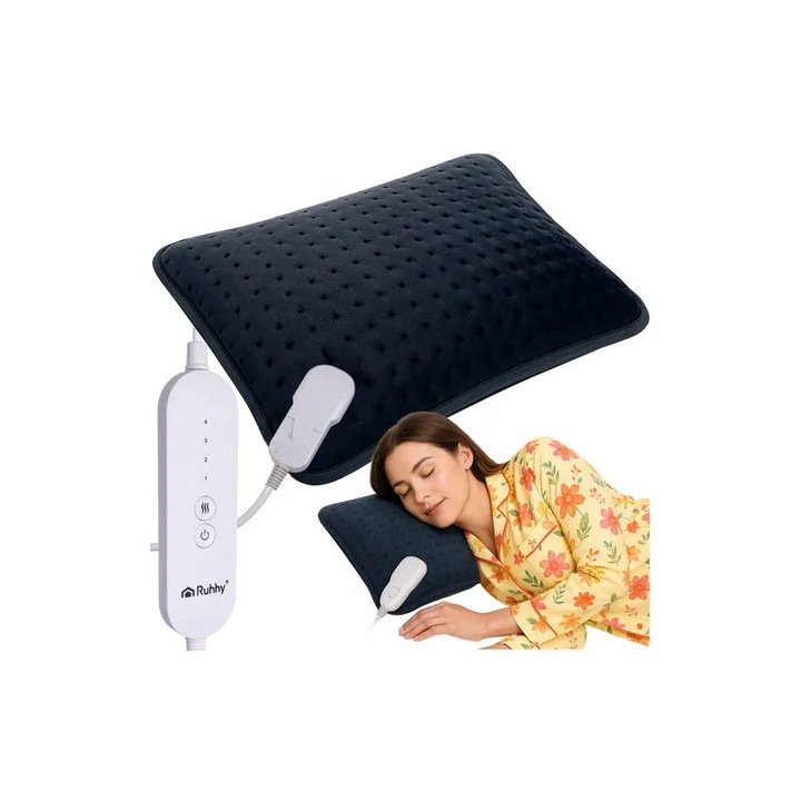 Elektromos párna, 50 W, hát- és nyakra, 4 hőmérsékleti szint, automatikus kikapcsolás, 40 x 30 cm