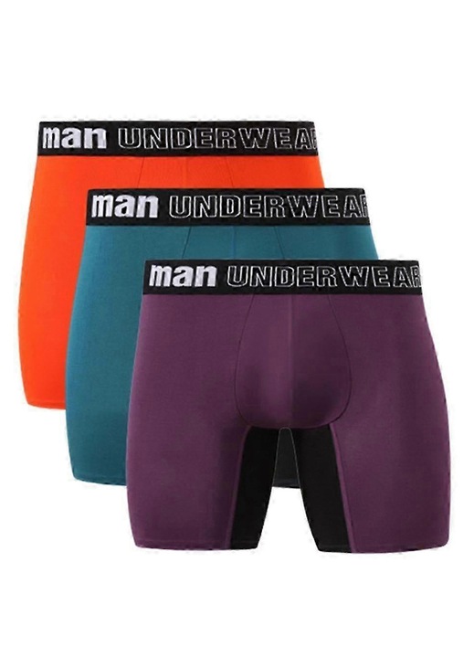 Set 3 boxeri barbati, portocaliu verde mov, lenjerie intima, bambus spandex