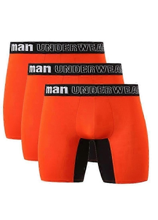Set 3 boxeri barbati, portocalii si negri, lenjerie intima bambus spandex