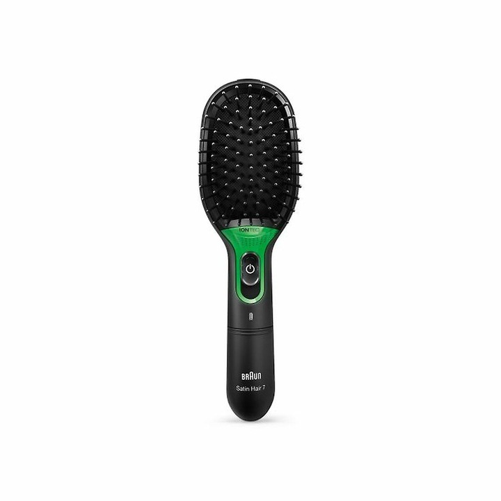 Perie de par pentru netezire BR710E, neagra, 200g, alimentare cu baterie, pentru toate tipurile de par