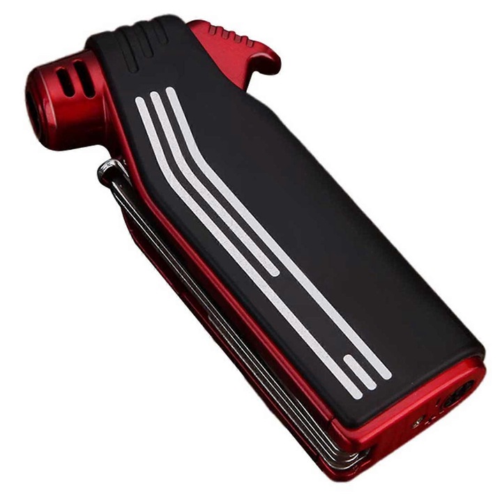 Bricheta multifunctionala cu unelte pentru pipe, design clasic, zinc, 92x45x19mm, negru/rosu