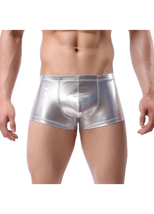 Férfi boxeralsó, műbőr, szexi, ezüst
