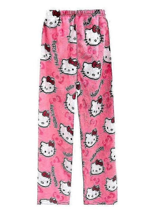 Pantaloni de pijama femei, Kawaii, imprimeu pisici, moale, poliester, roz, L INTL