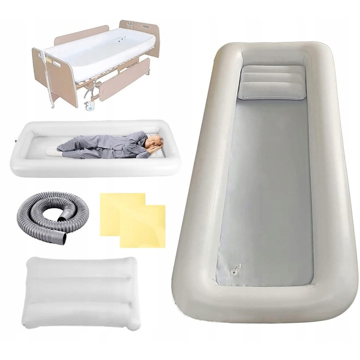 Felfújható Kád Wn-05 Felfújható Párnával, Leeresztő Tömlővel És Javítófoltokkal, Fehér, 195x90x20 cm, Összecsukható, Könnyen Szállítható, PVC Anyagból Készült, Ergonomikus Forma, Könnyen Tisztítható