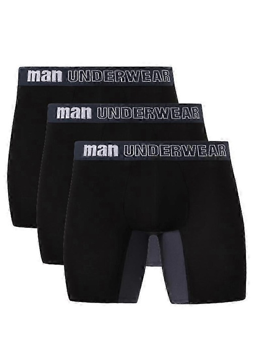 Set 3 boxeri barbati, negru, lenjerie intima, bambus spandex, 4XL INTL