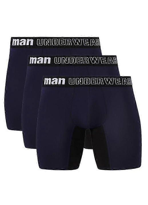 Set 3 buc boxeri barbati, albastru negru, 93% fibra de bambus, 7% spandex