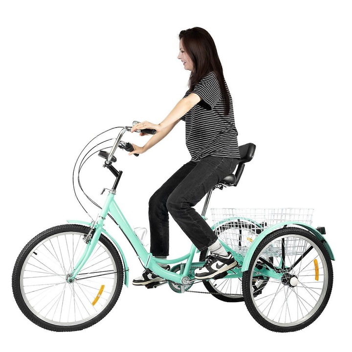 Felnőtt tricikli, 24in, kosárral, 3 kerék, fehér, 120 kg teherbírás, összecsukható kivitel